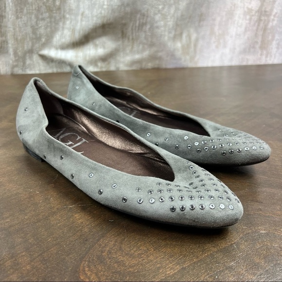 Agl Shoes - AGL Grey Suede Pointed Toe Flats Grommet Career Classic
